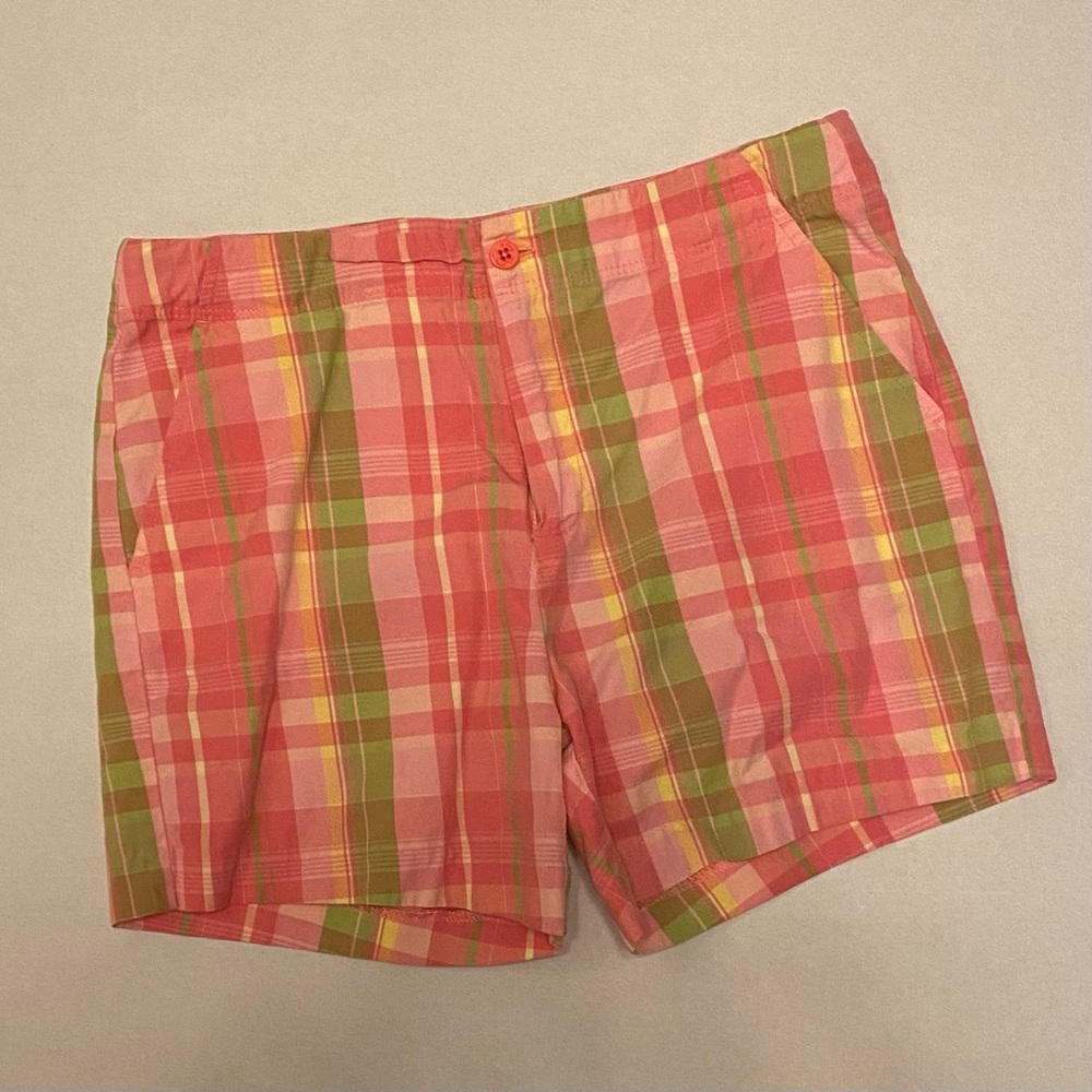 Lands End Girls Plaid Pink and Green Shorts, size 14